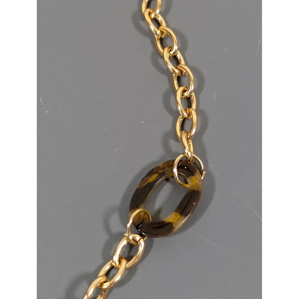 Gold‎ Tone Faux Tortoise Oval Link Necklace Retro Chain Layering 17.5in